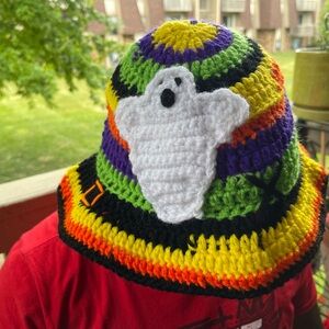 Crochet Hat Scrappy handmade unisex beach summer festival hippie boho Smileyface